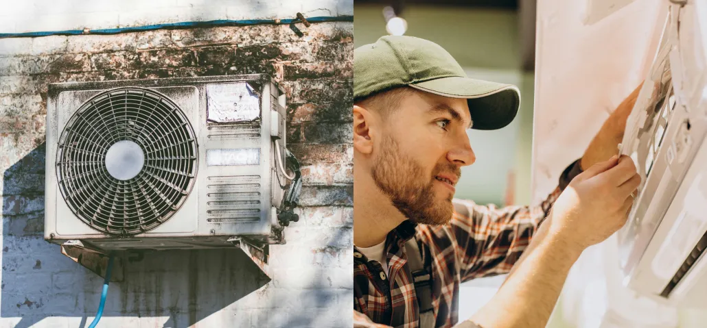 Worker installing an Air Conditioning unit